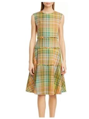 Lela Rose Handloomed Plaid Fringe Trim Fit & Flare Dress, Size 16 (1390) EUC
